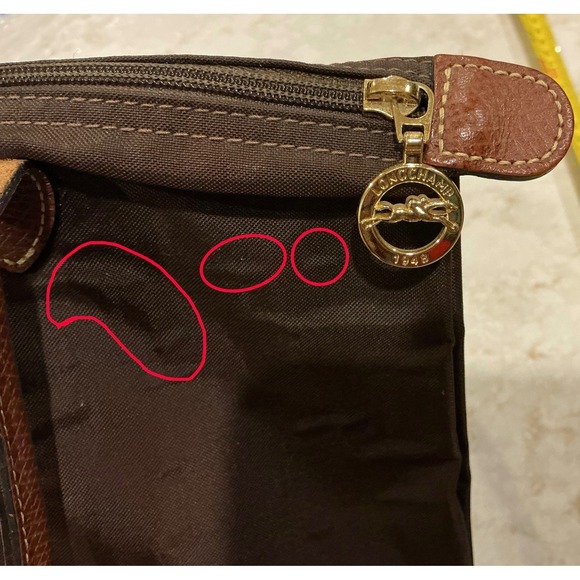 Longchamp Tote Bag Brown Leather Trim Logo Nylon Travel Shopping Shoulder - Picture 5 of 14